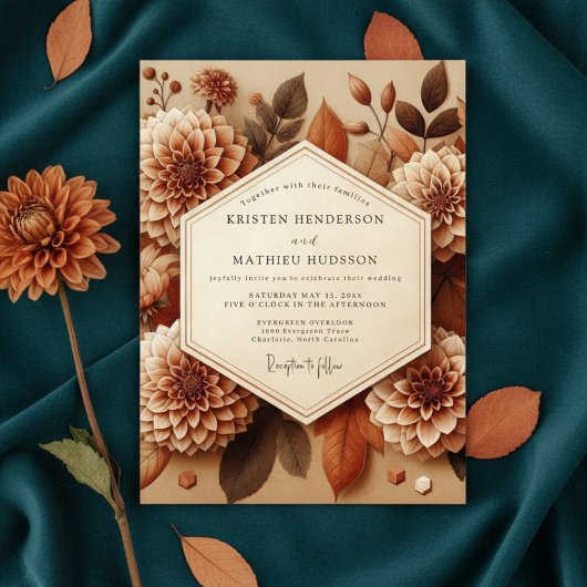 Sepia Dahlia Autumn Romance Wedding Kaart