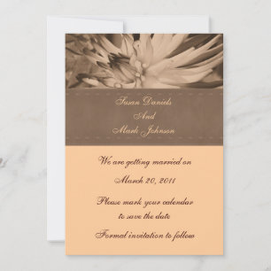 Sepia Dahlia Flower Wedding Save the Date Kaart