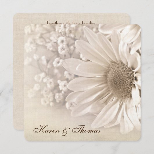Sepia Daisy Wedding Invite Kaart (Voorkant / Achterkant)