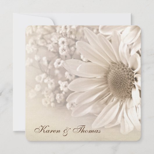 Sepia Daisy Wedding Invite Kaart (Voorkant)