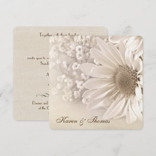 Sepia Daisy Wedding Invite Kaart