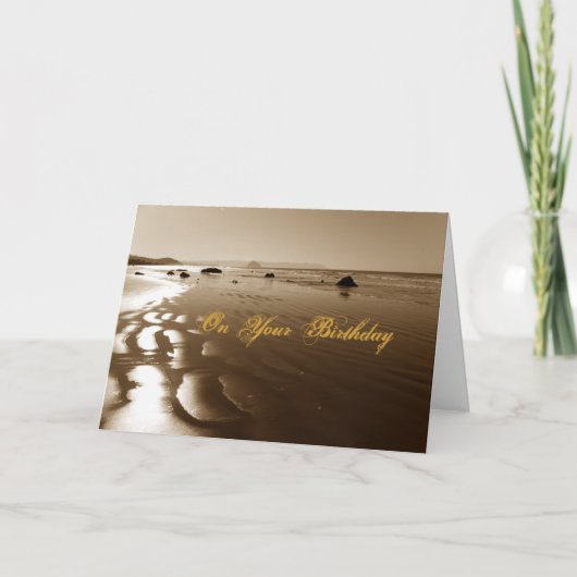 Sepia de Verjaardag van het Strand Kaart (Voorkant)