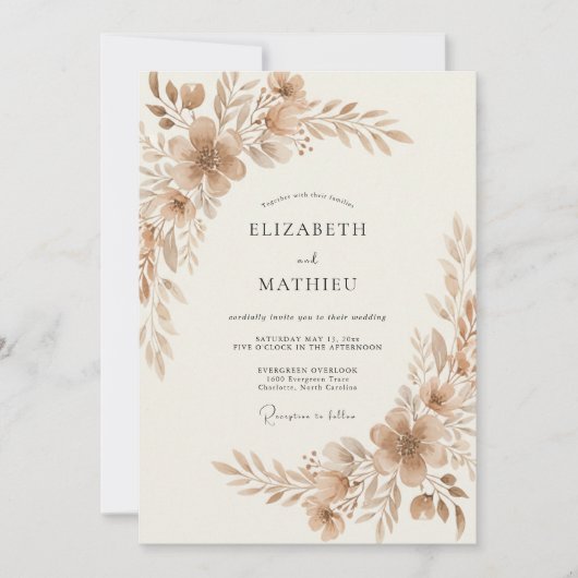 Sepia Delicate Vintage Bruiloft Kaart (Voorkant)