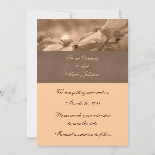 Sepia Dogwood Floral Wedding Save the Date Kaart (Voorkant)