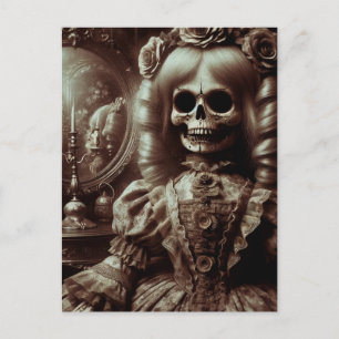 Sepia Doll Skelet Horror Briefkaart
