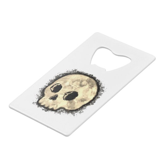Sepia Dotted Halftone Skull Watercolor Creditkaart Flessenopener (Voorkant Gekanteld)