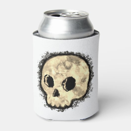 Sepia Dotted Halftone Skull Waterverf Blikjeskoeler (Blikje Voorkant)