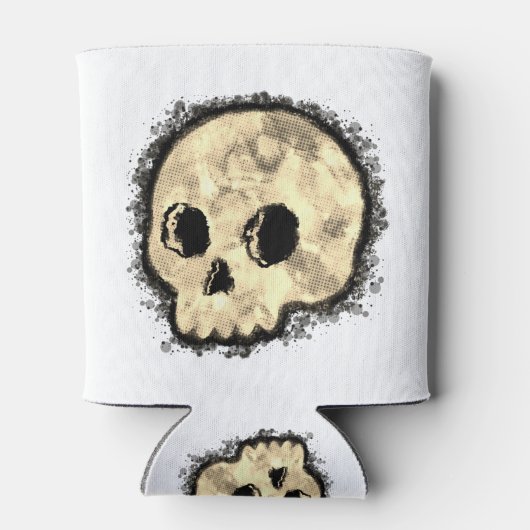 Sepia Dotted Halftone Skull Waterverf Blikjeskoeler (Achterkant)