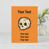 Sepia Dotted Halftone Skull Waterverf Halloween Kaart (Staand voorkant)