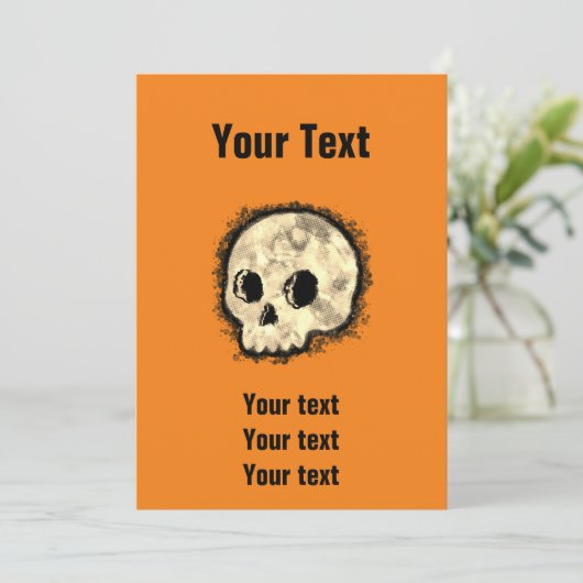 Sepia Dotted Halftone Skull Waterverf Halloween Kaart (Staand voorkant)