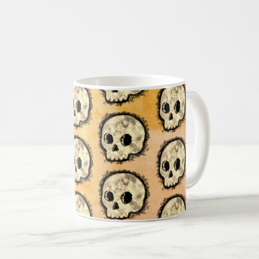 Sepia Dotted Halftone Skull Waterverf Koffiemok (Voorkant rechts)