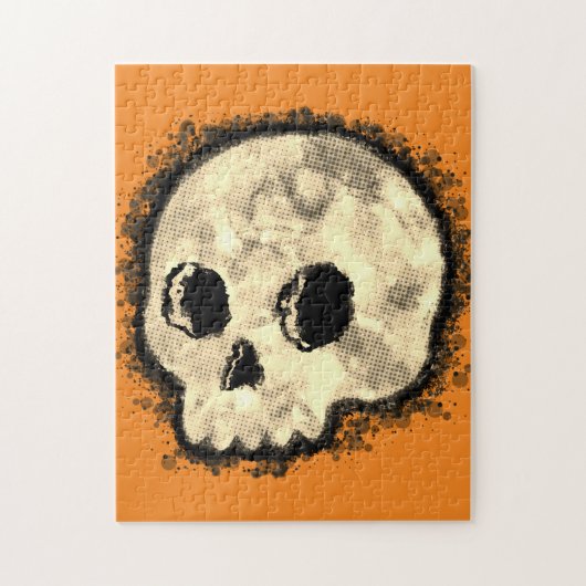 Sepia Dotted Halftone Skull Waterverf Legpuzzel (Verticaal)
