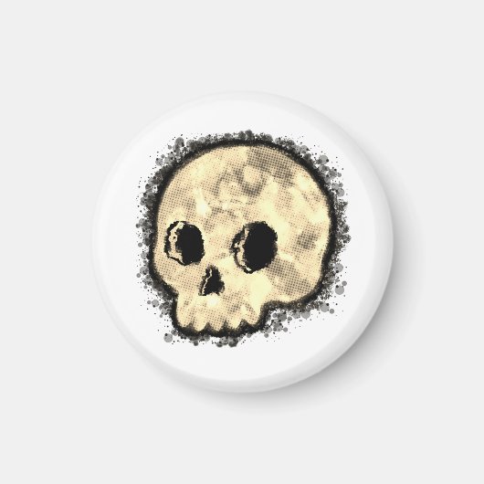 Sepia Dotted Halftone Skull Waterverf Magneet (Voorkant)