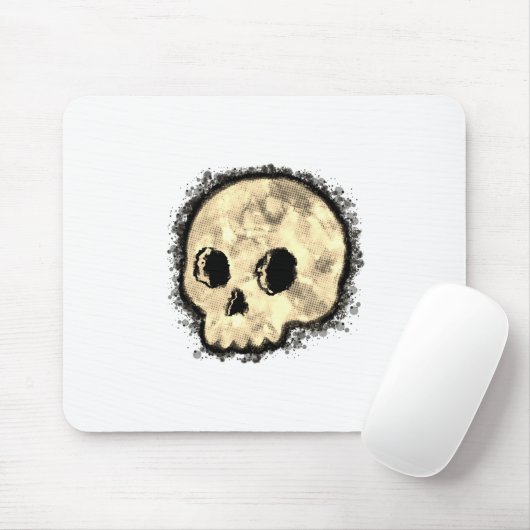Sepia Dotted Halftone Skull Waterverf Muismat (Met muis)