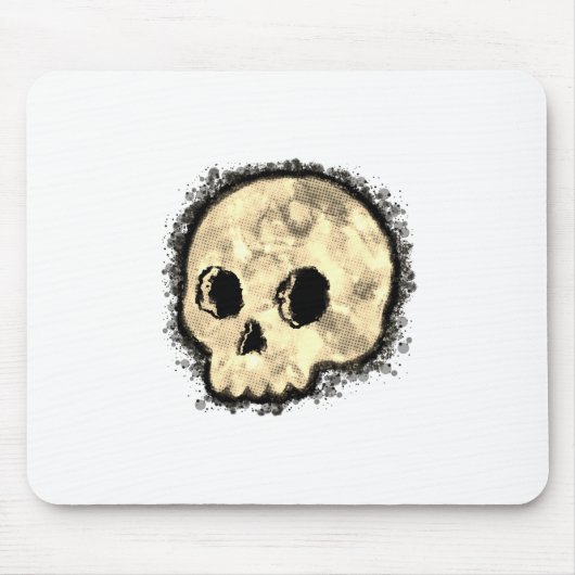 Sepia Dotted Halftone Skull Waterverf Muismat (Voorkant)