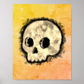 Sepia Dotted Halftone Skull Waterverf Poster (Voorkant)