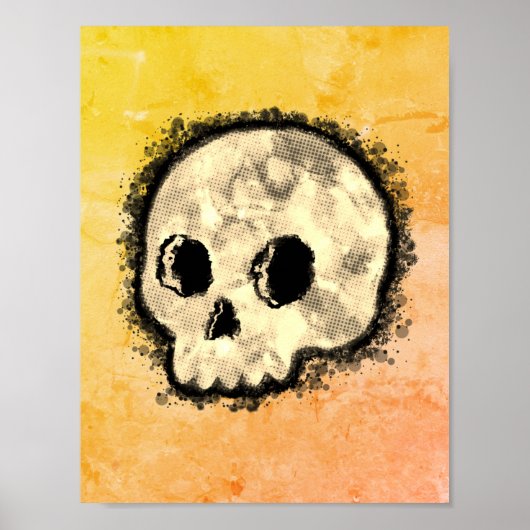 Sepia Dotted Halftone Skull Waterverf Poster (Voorkant)