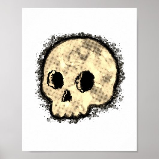 Sepia Dotted Halftone Skull Waterverf Poster (Voorkant)