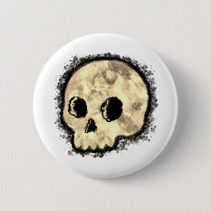 Sepia Dotted Halftone Skull Waterverf Ronde Button 5,7 Cm