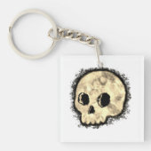 Sepia Dotted Halftone Skull Waterverf Sleutelhanger (voorkant)