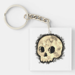 Sepia Dotted Halftone Skull Waterverf Sleutelhanger