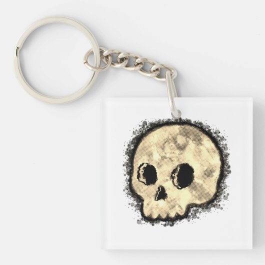 Sepia Dotted Halftone Skull Waterverf Sleutelhanger (voorkant)