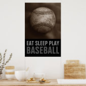 Sepia Eet Slaap Spelen Honkbal Poster (Keuken)