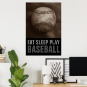 Sepia Eet Slaap Spelen Honkbal Poster (Thuiskantoor)