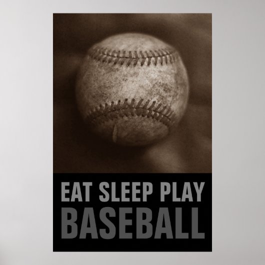 Sepia Eet Slaap Spelen Honkbal Poster (Voorkant)