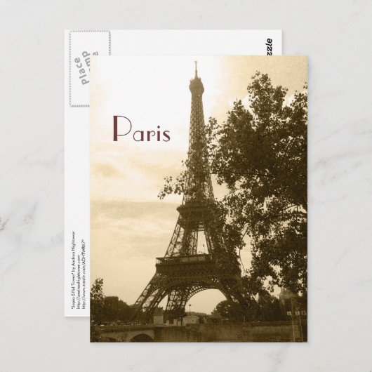 Sepia Eiffel Tower—Parijs Briefkaart (Voorkant / Achterkant)