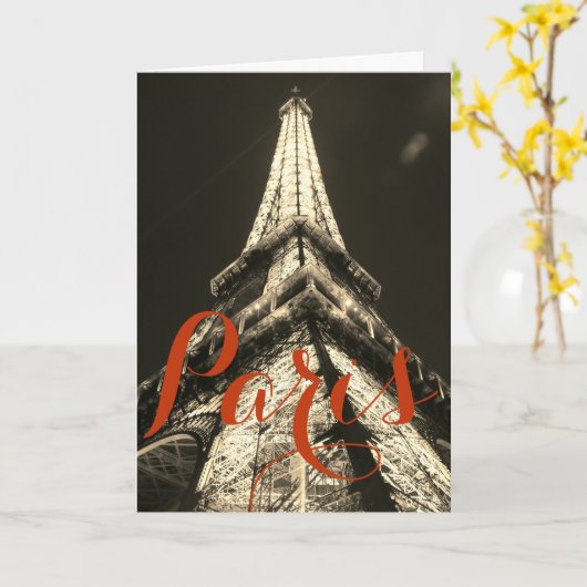 Sepia Eiffel Tower Paris Historisch Kaart (Gele Bloem)
