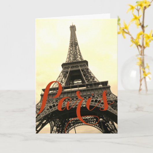 Sepia Eiffel Tower Paris Historisch Kaart (Gele Bloem)