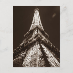 Sepia Eiffel Tower Romance Night of Paris Frankrij Briefkaart