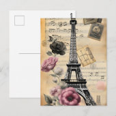  Sepia Eiffeltoren en roze bloemen Briefkaart (Voorkant / Achterkant)