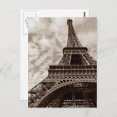 Sepia Eiffeltoren van onder de Romance Paris Europ Briefkaart (Voorkant / Achterkant)