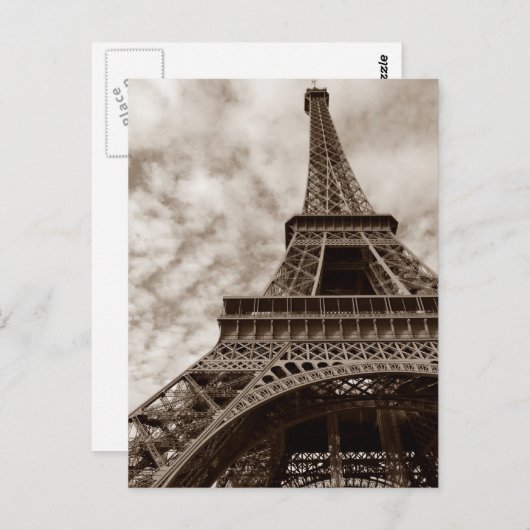 Sepia Eiffeltoren van onder de Romance Paris Europ Briefkaart (Voorkant / Achterkant)