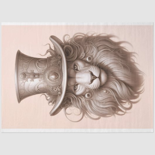  Sepia Elegant Steampunk Lion E3S Decoupage Tissuepapier (Voorkant)