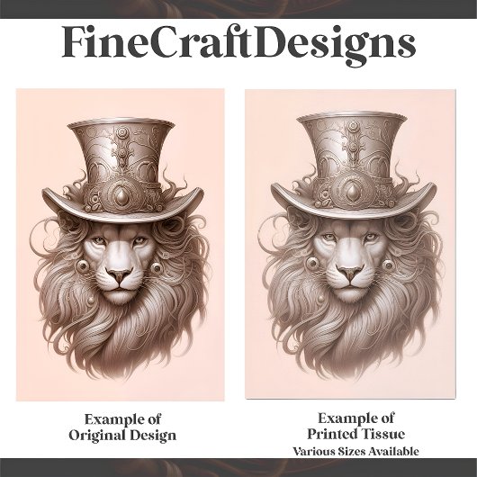  Sepia Elegant Steampunk Lion E3S Decoupage Tissuepapier