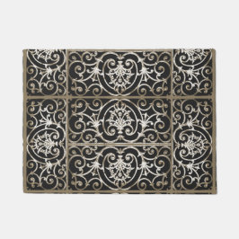 Sepia en zwart scrollwerkpatroon deurmat
