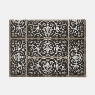 Sepia en zwart scrollwerkpatroon deurmat