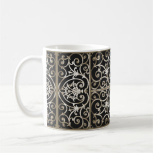 Sepia en zwart scrollwerkpatroon koffiemok