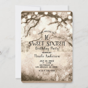  Sepia Enchanted Forest Lights Sweet 16 Kaart