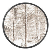  Sepia Etching Utility Lines Hockey Puck (Voorkant)