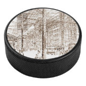  Sepia Etching Utility Lines Hockey Puck (3/4)