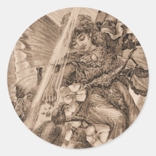 Sepia Faerie en vogelplukkers Ronde Sticker