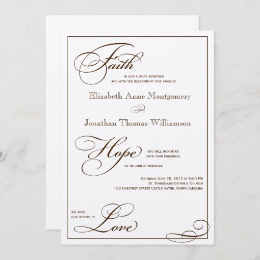 Sepia Faith Hope Love Script Weddenschap Uitnodigi Kaart (Voorkant / Achterkant)
