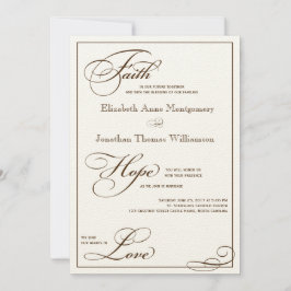 Sepia Faith Hope Love Script Weddenschap Uitnodigi Kaart