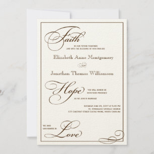 Sepia Faith Hope Love Script Weddenschap Uitnodigi Kaart