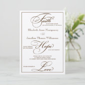 Sepia Faith Hope Love Script Weddenschap Uitnodigi Kaart (Staand voorkant)