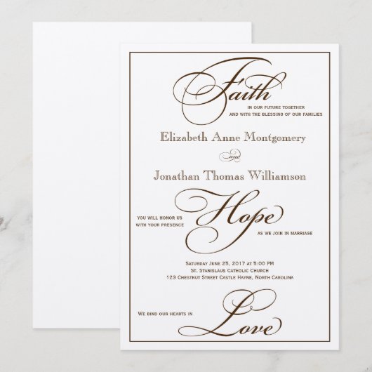 Sepia Faith Hope Love Script Weddenschap Uitnodigi Kaart (Voorkant / Achterkant)
